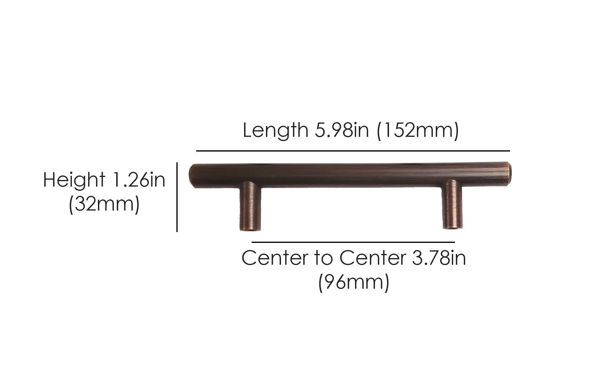 96mm Center to center t bar brushed oil rubbed bronze tbar collection bar pull for kitchen and bath hardware HardwareDirect dimensions