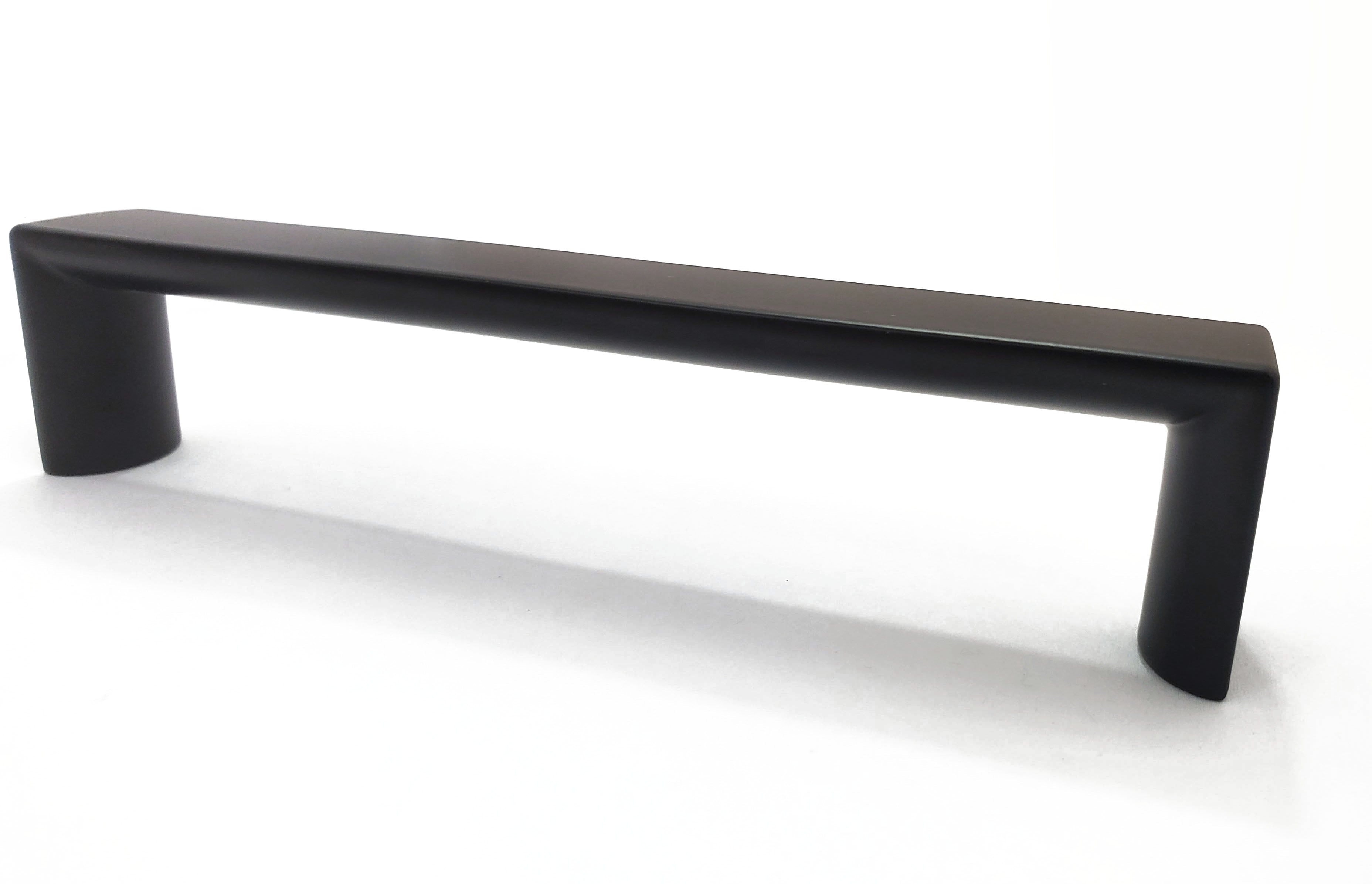 Modern sleek cabinet knobs with flat square design in matte black for kitchens baths furniture sideview