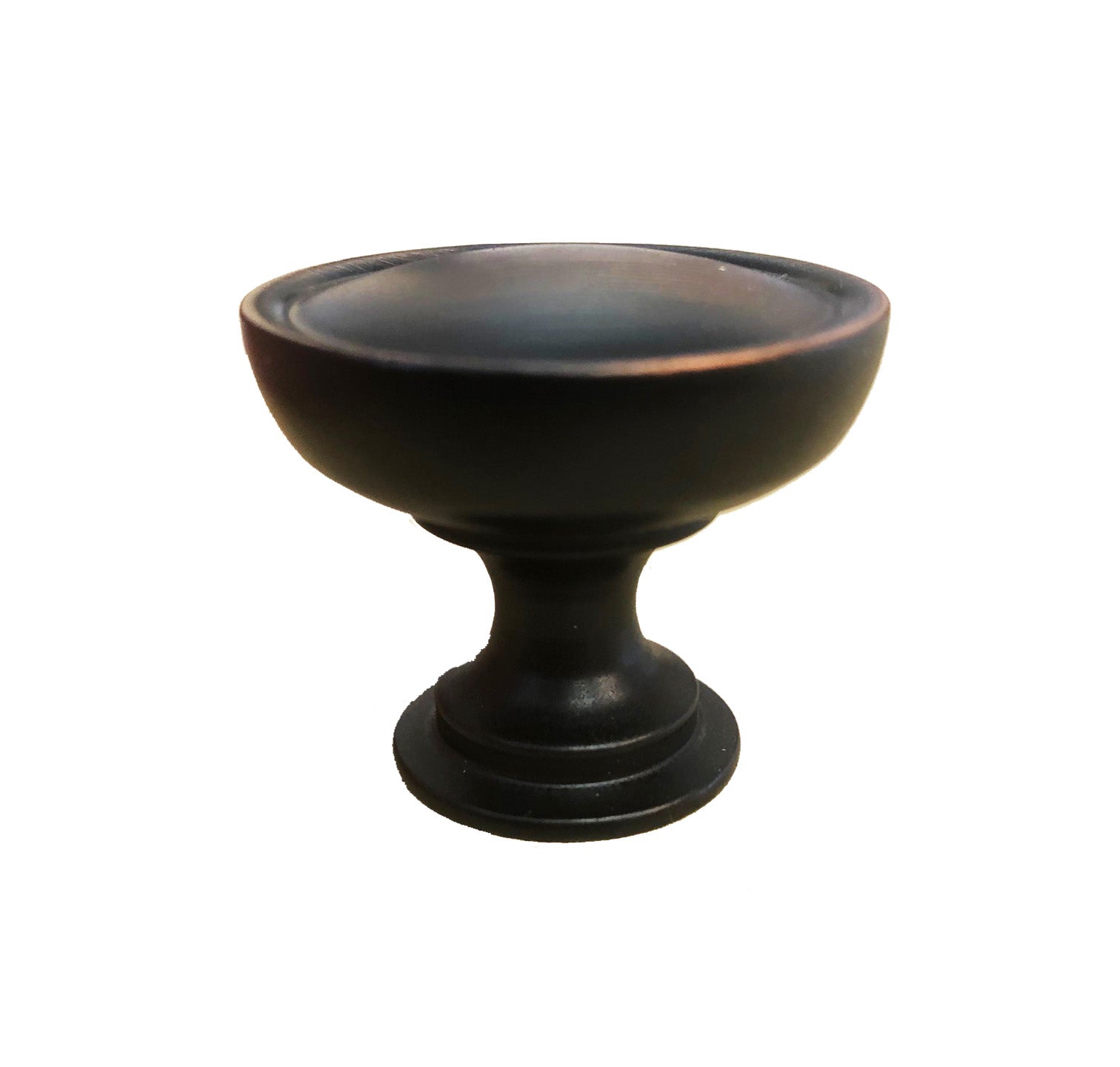 round knob Fountain Collection, intended for use on kitchen or bath cabinet or furniture piece. brushed oil rubbed bronze sleek modern contemporary decorative HardwareDirect