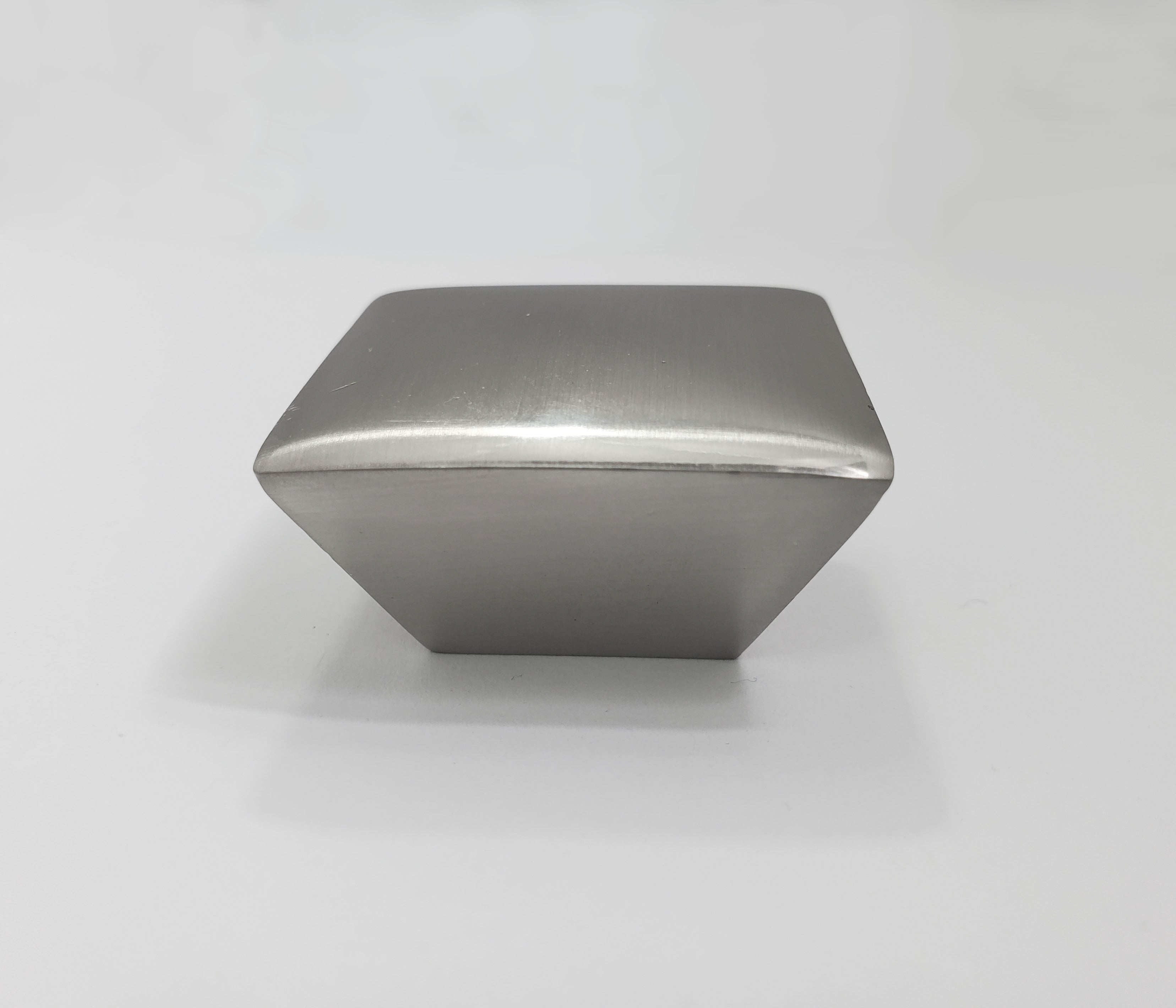 Diecast Square Knob *IMPERFECT* image shows scratches Brushed Nickel HardwareDirect upclose image