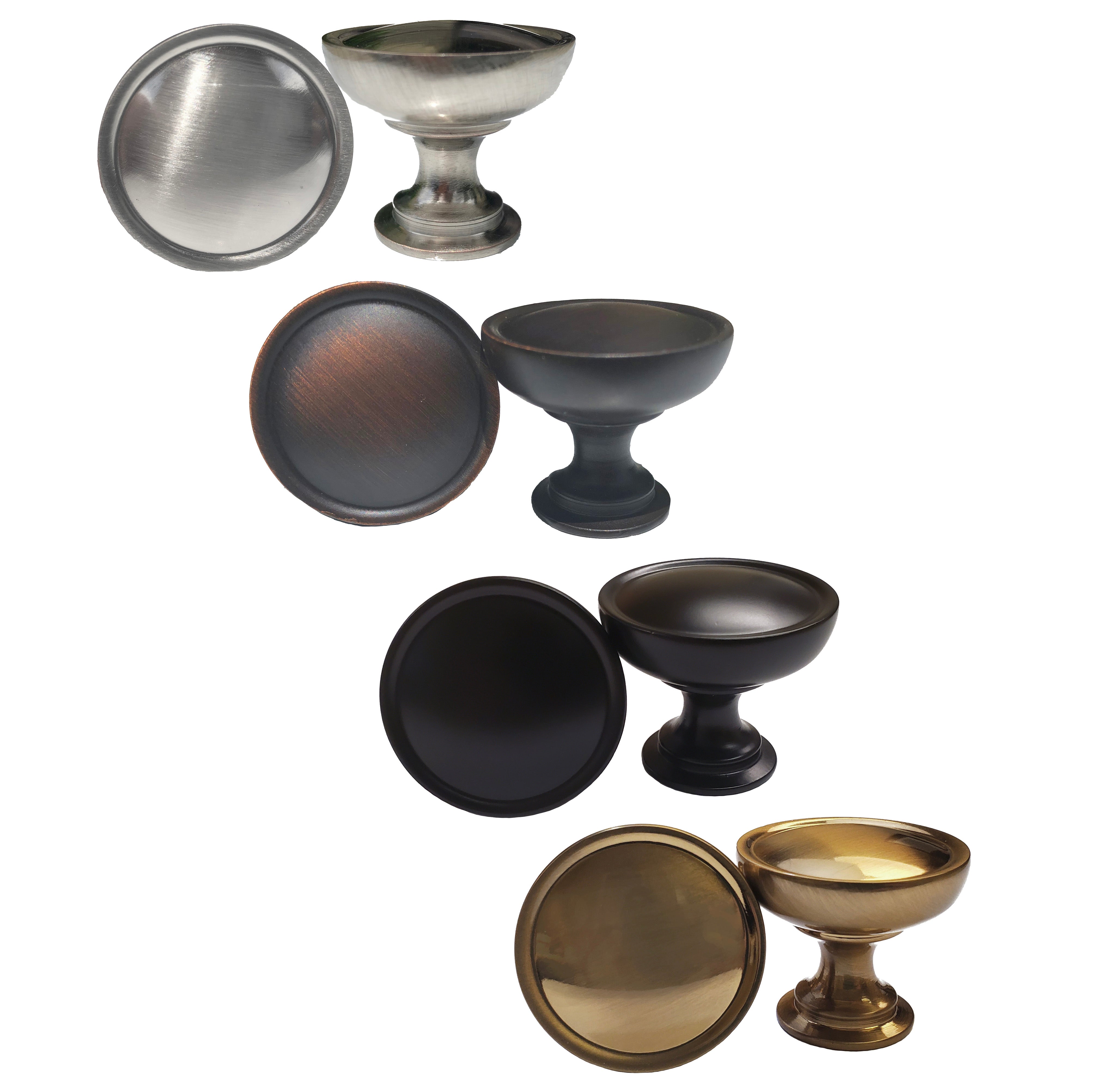 round knob Fountain Collection, intended for use on kitchen or bath cabinet or furniture piece. Brushed Nickel matte black champagne gold brushed oil rubbed bronze sleek modern contemporary decorative HardwareDirect