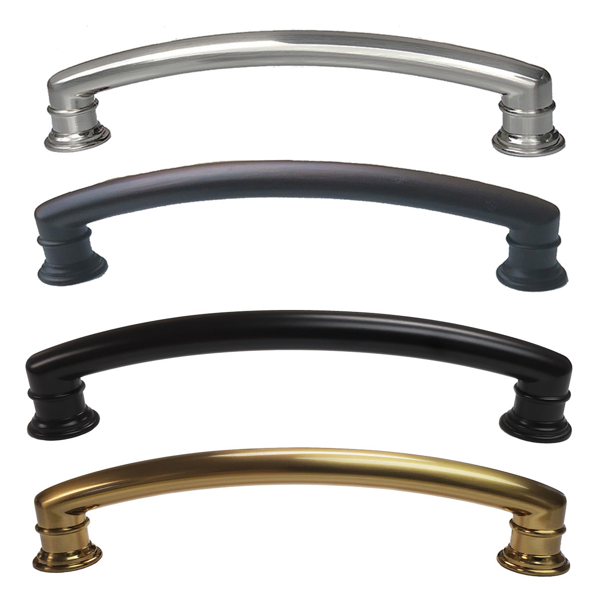 sleek modern handle pull Fountain Collection, intended for use on kitchen or bath cabinet or furniture piece. Brushed Nickel matte black champagne gold brushed oil rubbed bronze sleek modern contemporary decorative HardwareDirect