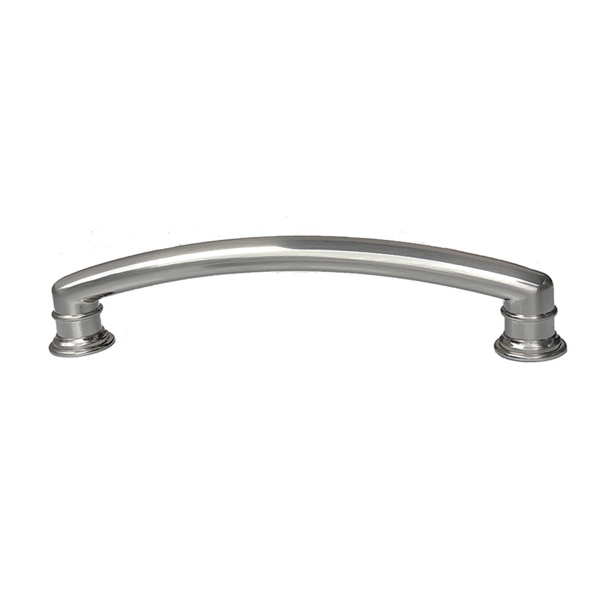 A silver-colored handle from the Fountain Collection, intended for use on a cabinet or furniture piece. Brushed Nickel farmhouse sleek modern contemporary decorative HardwareDirect