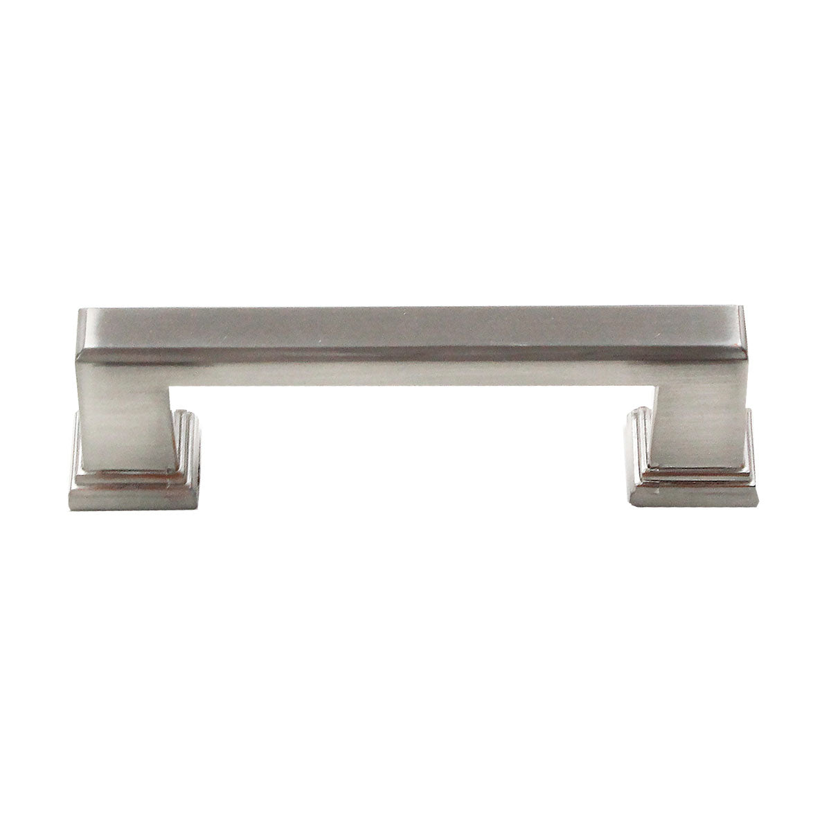 Silver colored handle from the Column Collection, intended for use on a kitchen or bath cabinet or furniture piece.  Brushed Nickel Sleek modern contemporary decorative handles HardwareDirect