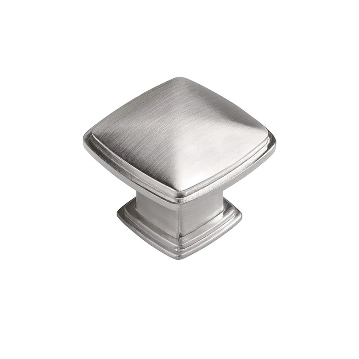 Silver colored Windsor style square knob, kitchen or bath cabinets or furniture piece.  Brushed Nickel modern sleek decorative handles HardwareDirect