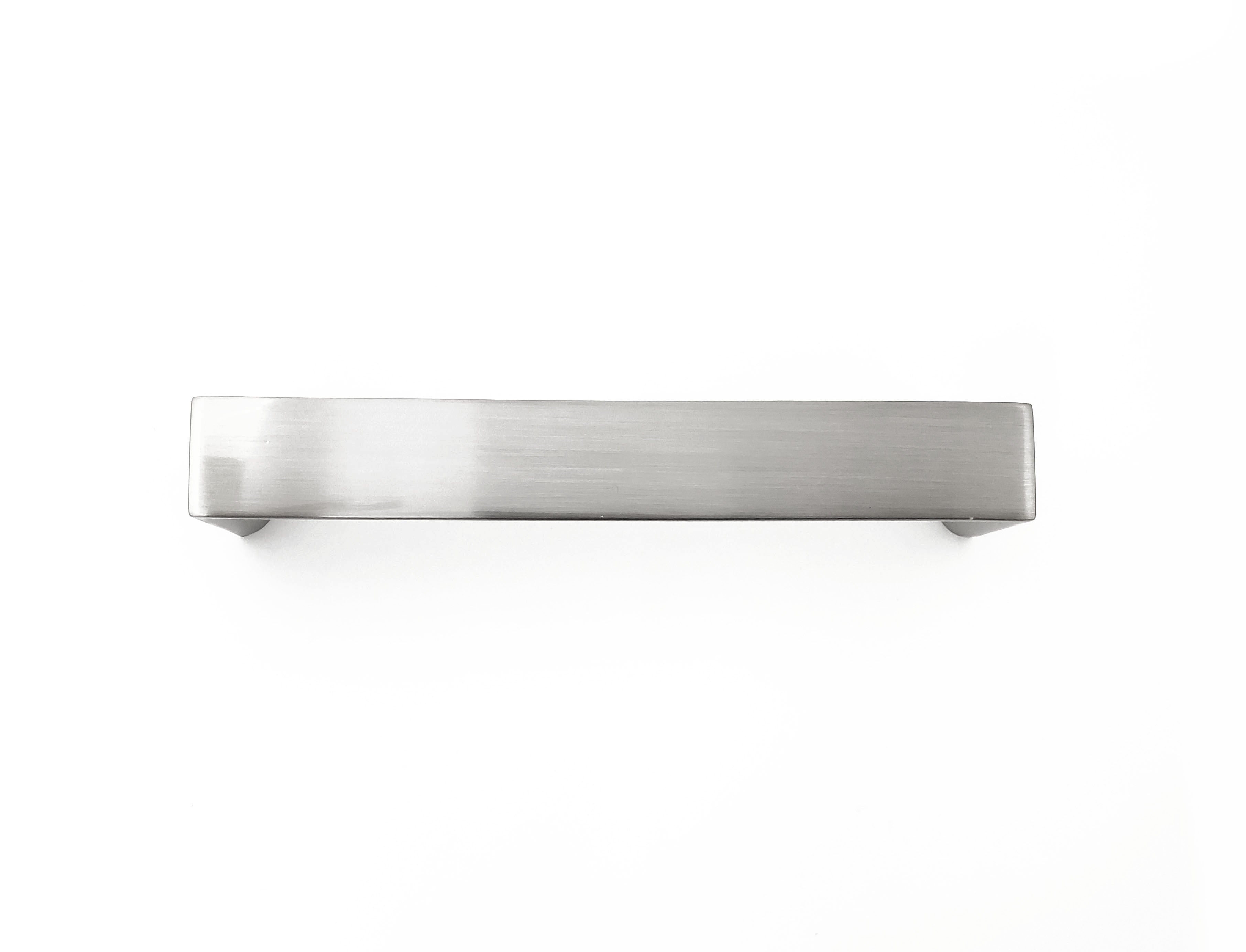 Brushed Nickel image showing Craftsman-style cabinet hardware handles.  Sleek modern simple comtemporary HardwareDirect for kitchen and bath cabinet pulls and knobs