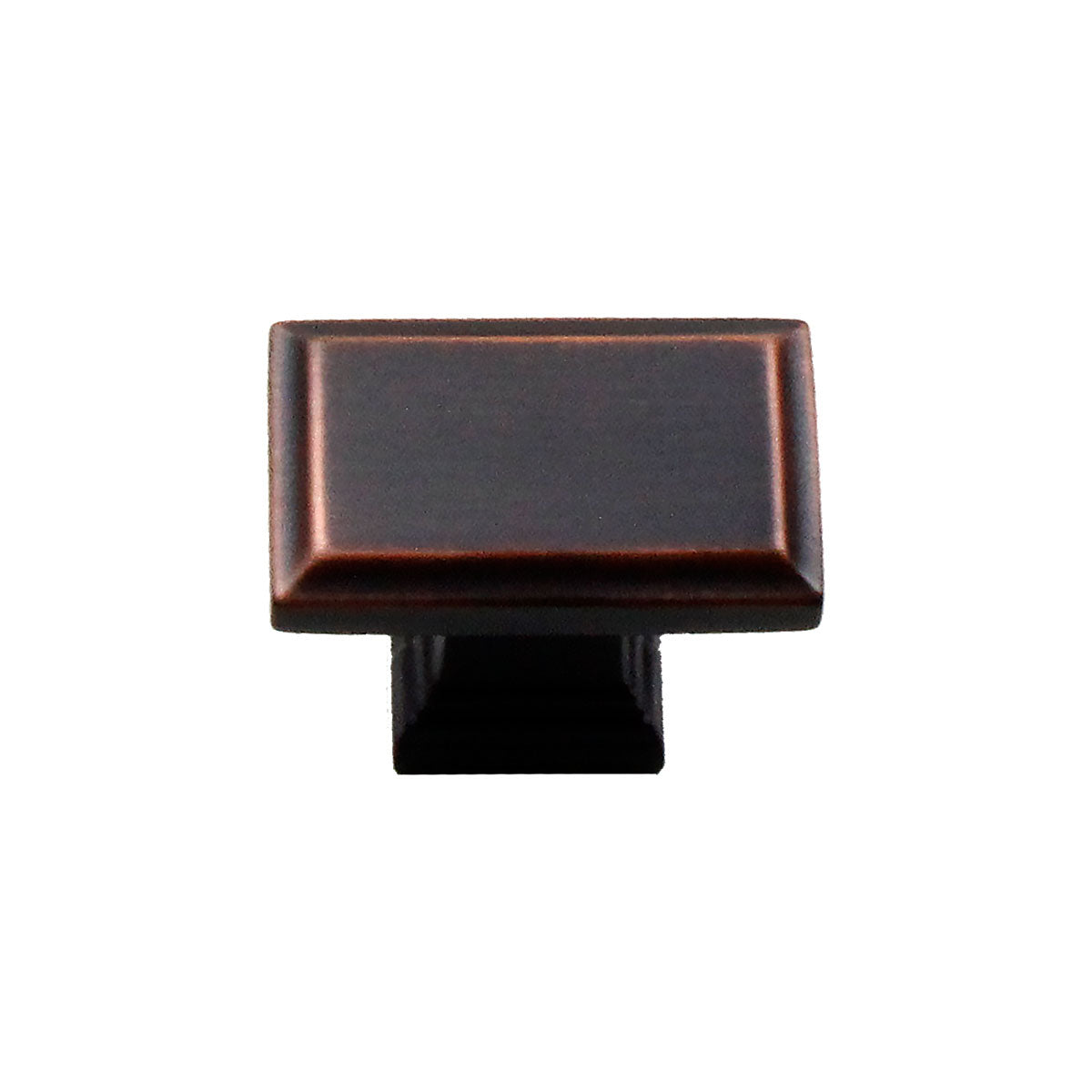 A brown bronze colored angular square rectangular knob from the Column Collection, intended for use on a kitchen or bath cabinet or furniture piece. brushed oil rubbed bronze sleek modern contemporary decorative HardwareDirect