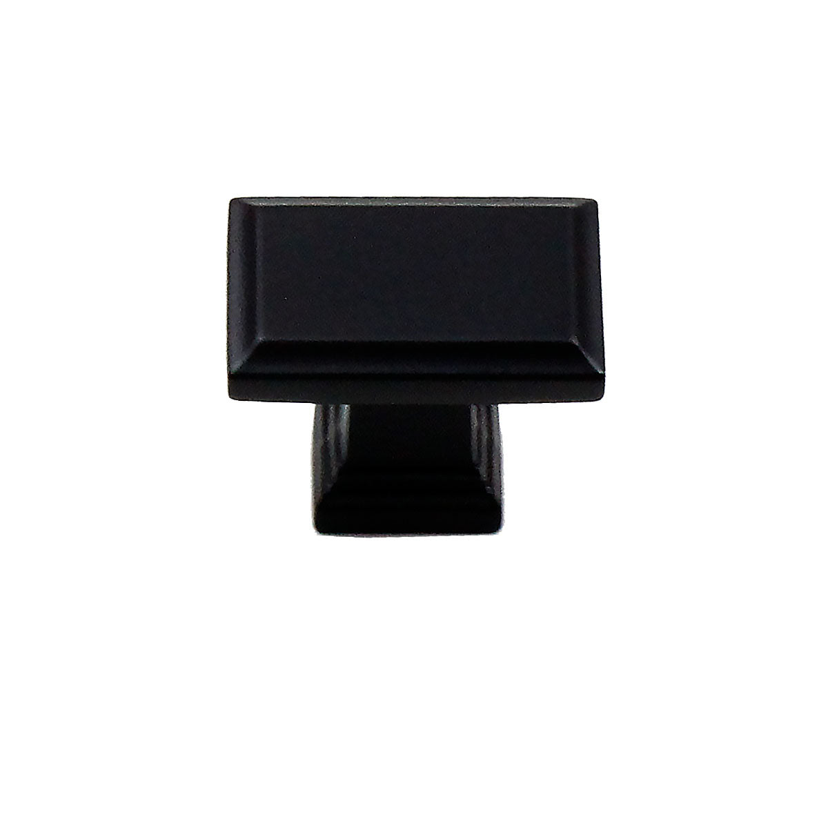 A black colored angular square rectangular knob from the Column Collection, intended for use on a kitchen or bath cabinet or furniture piece. matte black sleek modern contemporary decorative HardwareDirect
