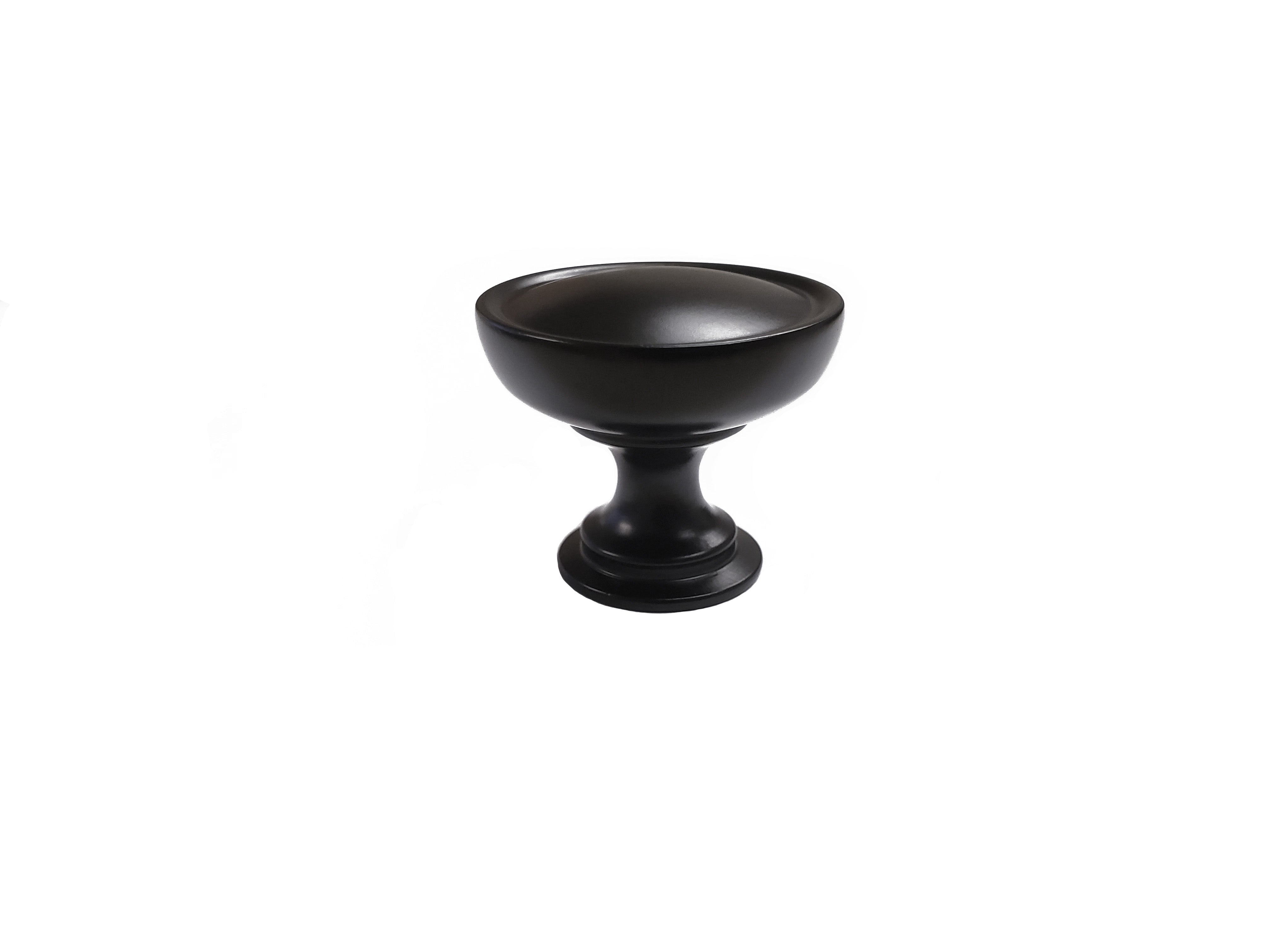 A black-colored knob from the Fountain Collection, intended for use on a kitchen or bath cabinet or furniture piece. matte black sleek modern contemporary decorative HardwareDirect upclose