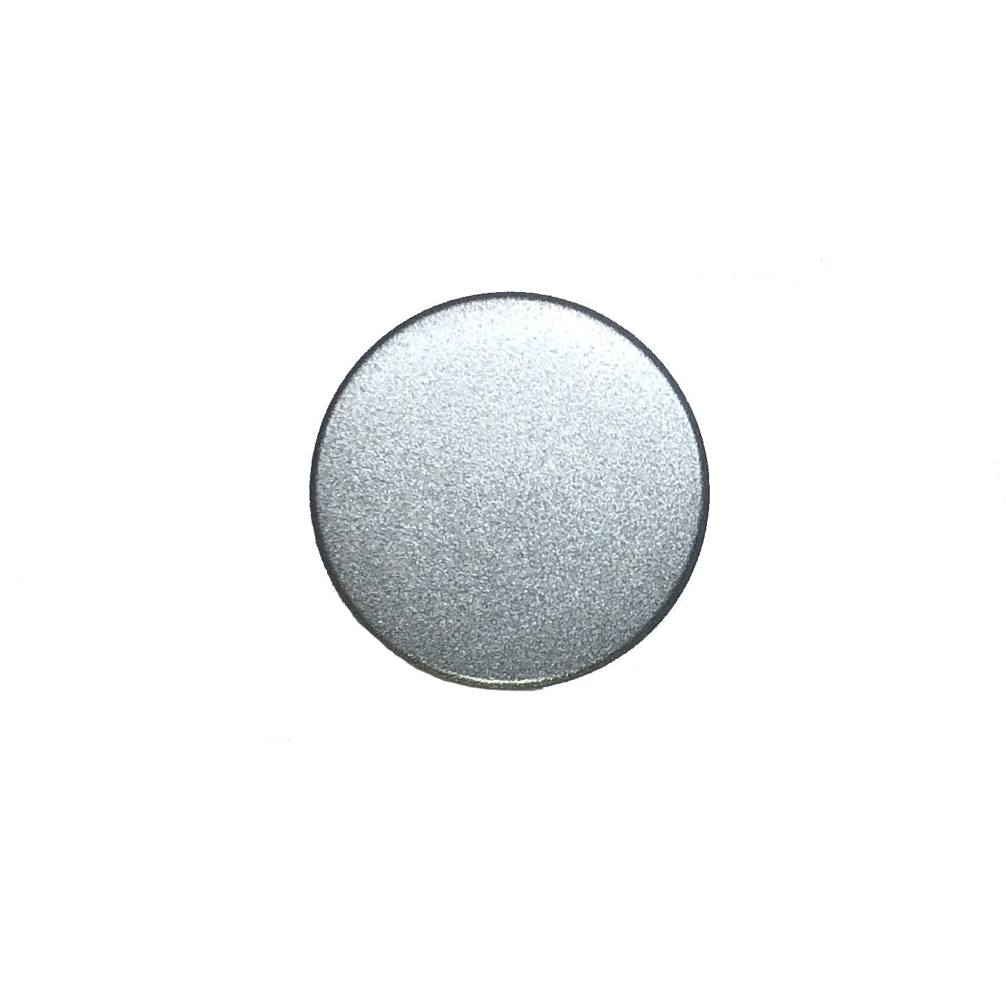 A matte silver trophy knob for cabinetry, accompanied by a single screw with threaded end. HardwareDirect closeup top of knob