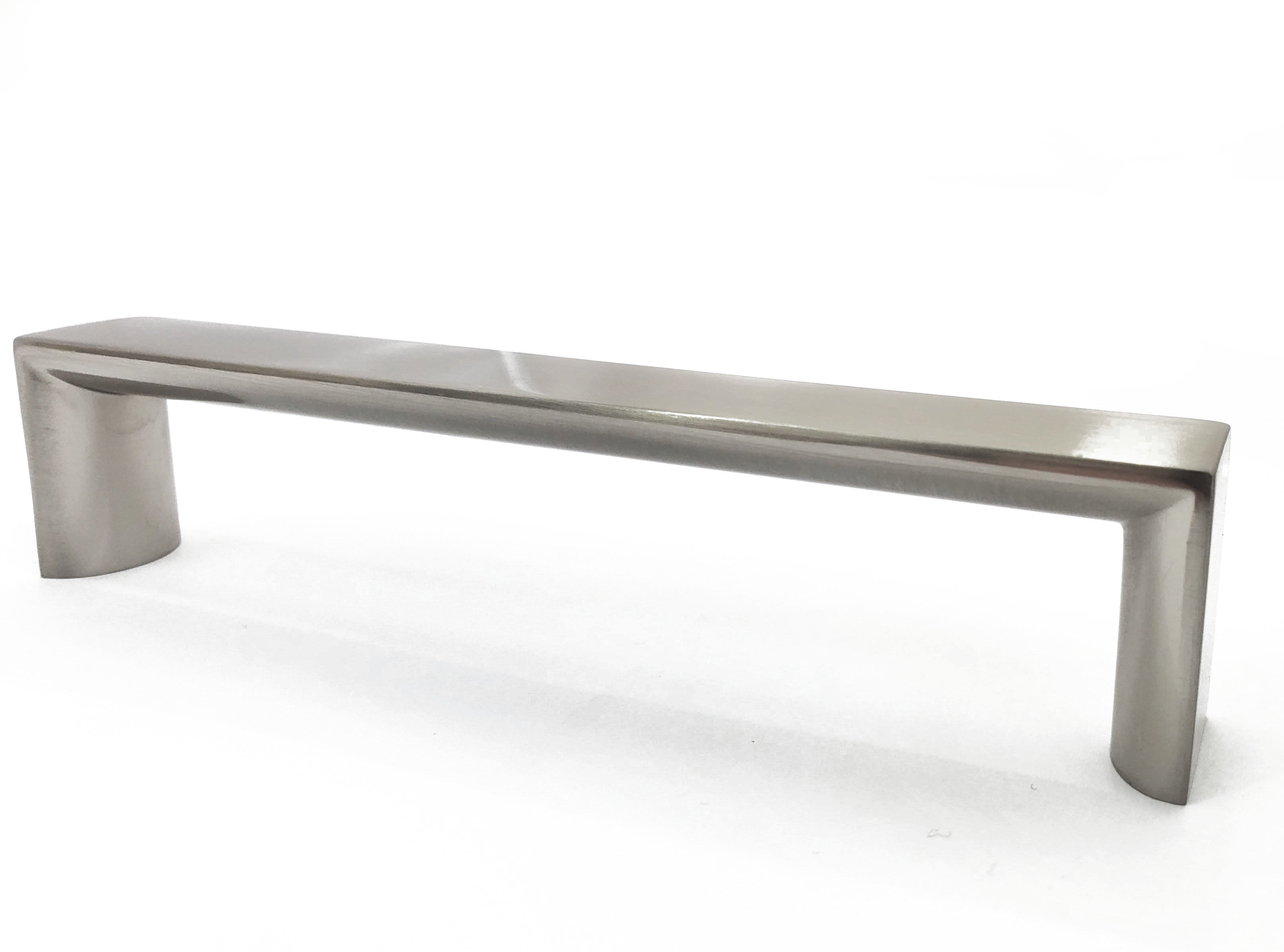 Contemporary cabinet knobs with flat square design in brushed nickel for kitchens baths furniture side view