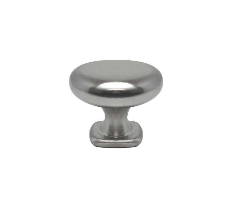 shield-shaped cabinet knob brushed nickel sideview.  Kitchen cabinet hardware pulls and knobs.  HardwareDirect modern traditional simple