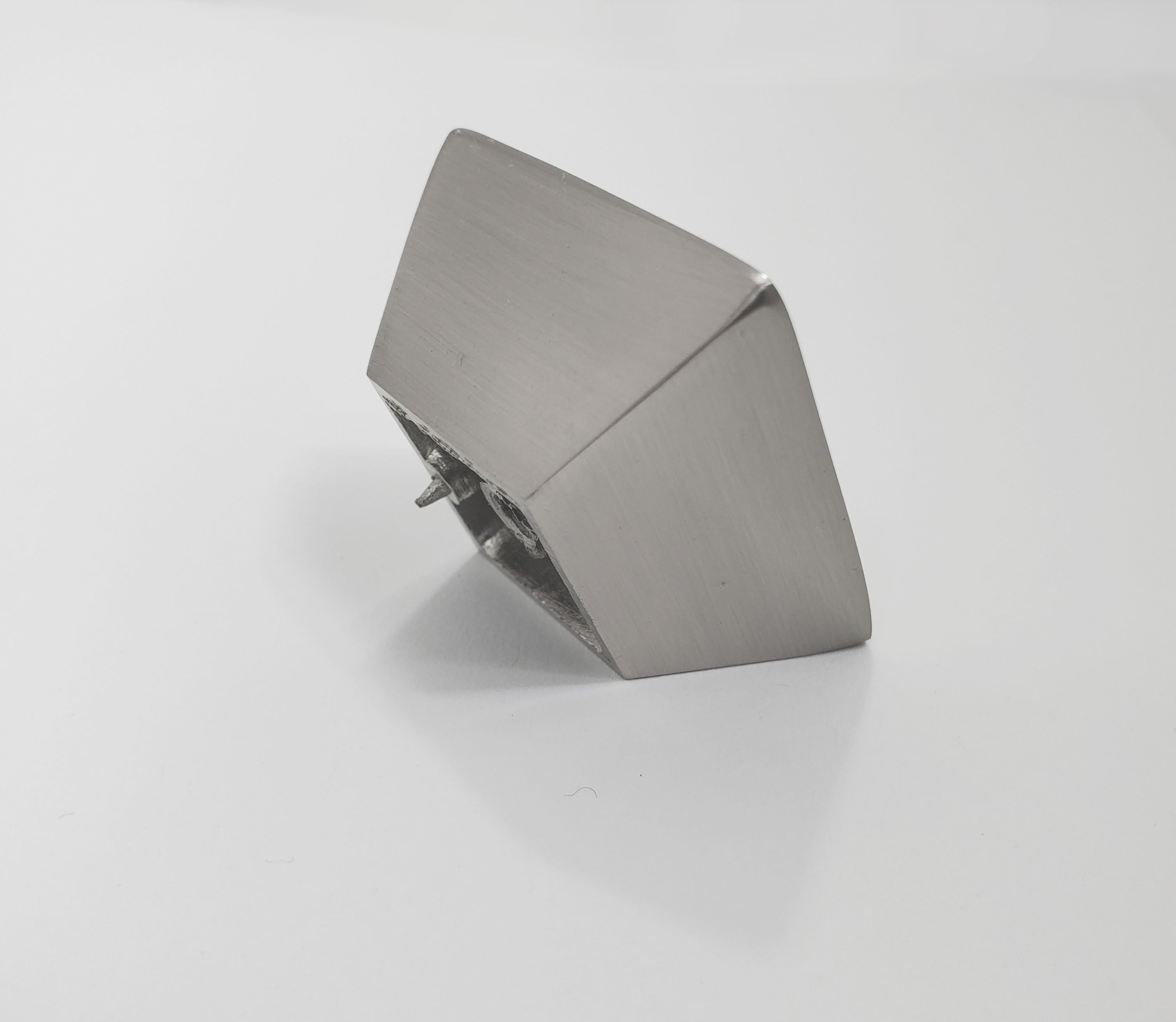 Diecast Square Knob *IMPERFECT* image shows scratches Brushed Nickel HardwareDirect underneath image showing pin 
