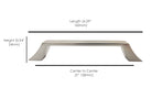 Image showing dimensions of curved Craftsman-style cabinet hardware handles.  Sleek curved modern simple comtemporary HardwareDirect for kitchen and bath cabinet pulls and knobs