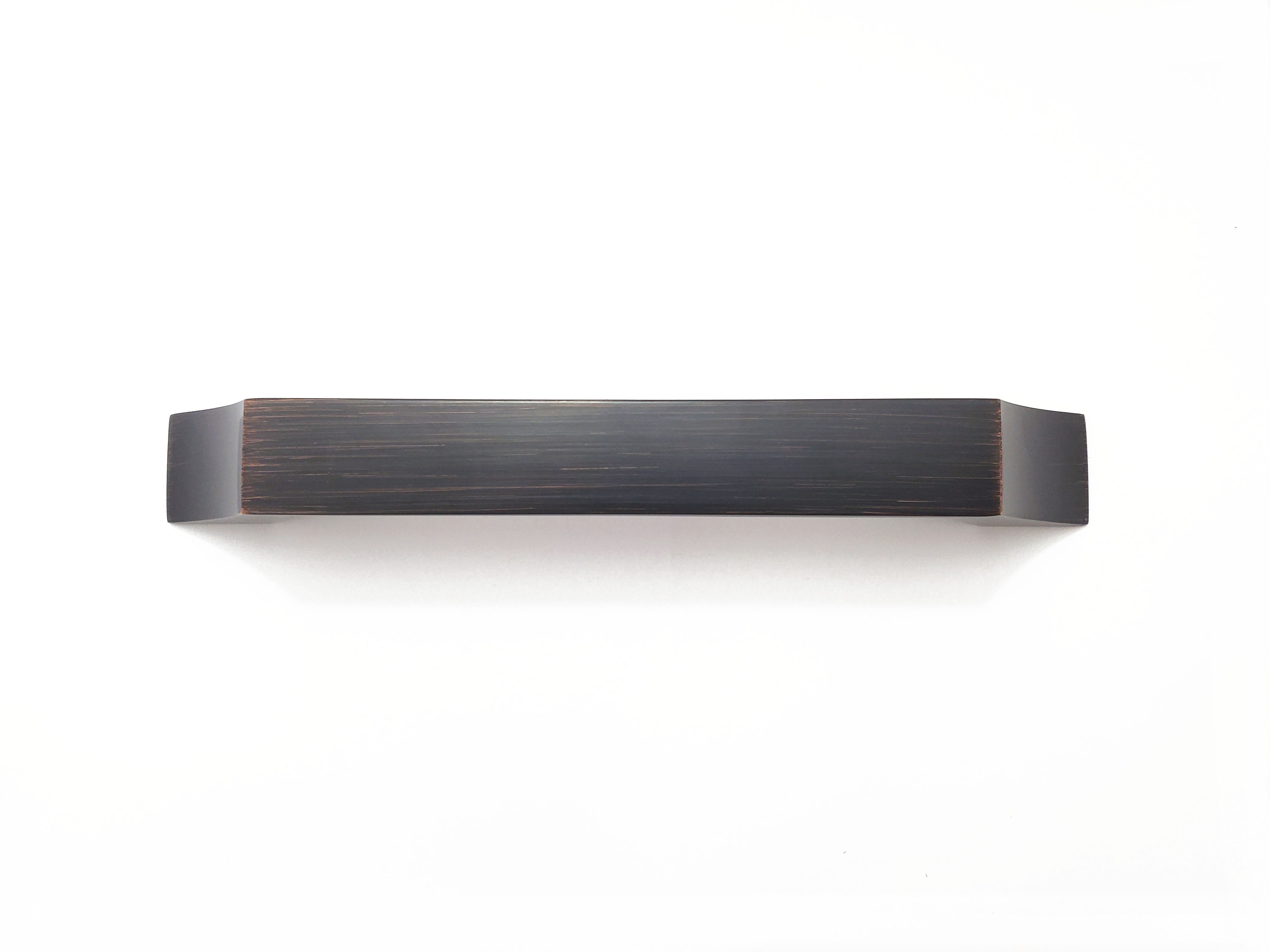 brushed oil rubbed bronze curved Craftsman-style cabinet hardware handles top view.  Sleek curved modern simple comtemporary HardwareDirect for kitchen and bath cabinet pulls and knobs