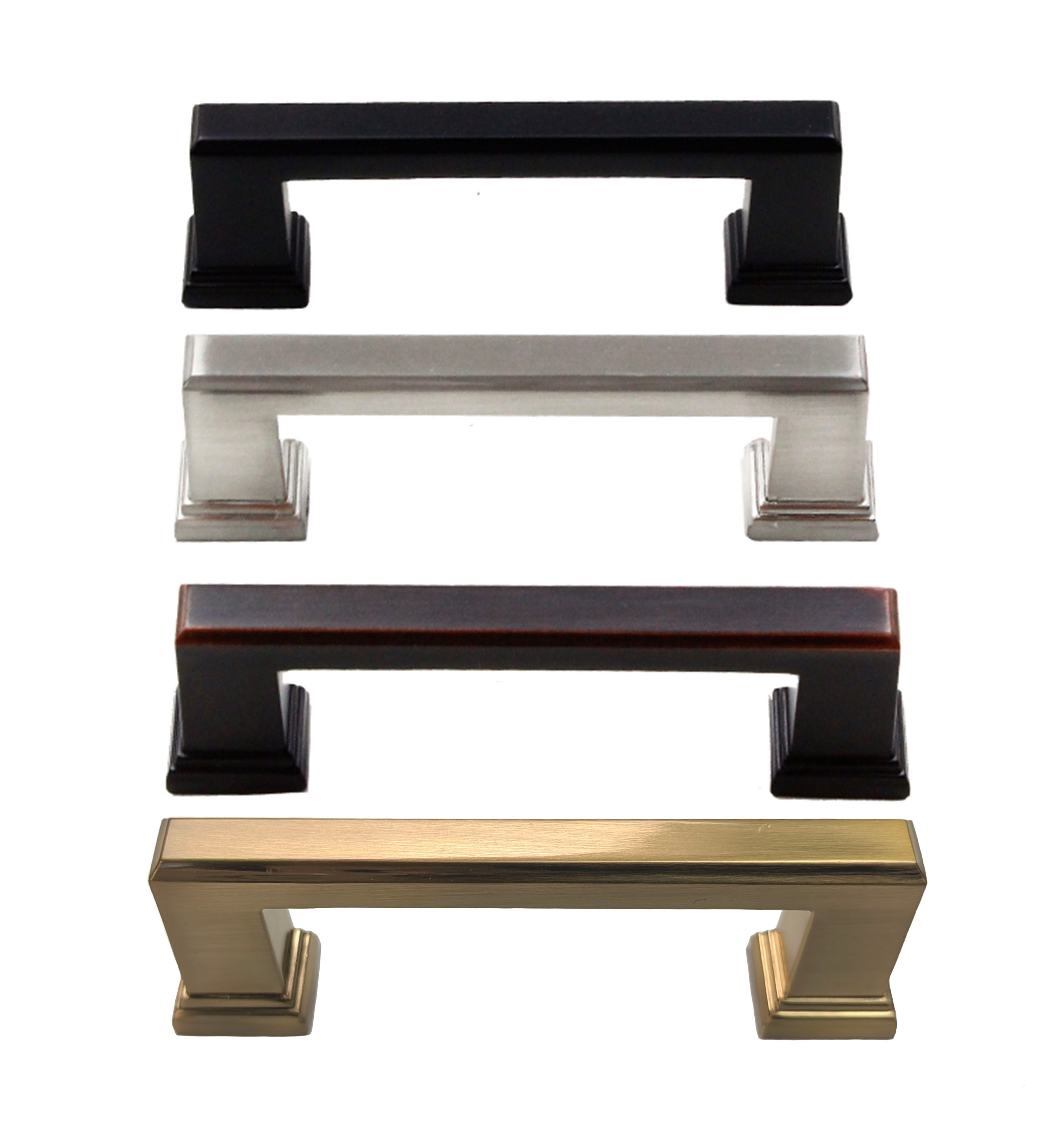 Silver, black, bronze, champagne colored knob and a matching handle from the Column Collection, intended for use on a kitchen or bath cabinet or furniture piece.  Sleek modern contemporary decorative handles HardwareDirect