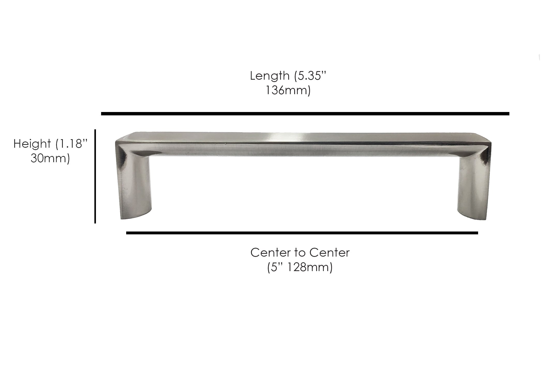 Craftsman-style cabinet hardware handles in brushed nickel, matte black, and bronze colors, showing dimensions for pull handles.  HardwareDirect for kitchen and bath cabinet pulls and knobs
