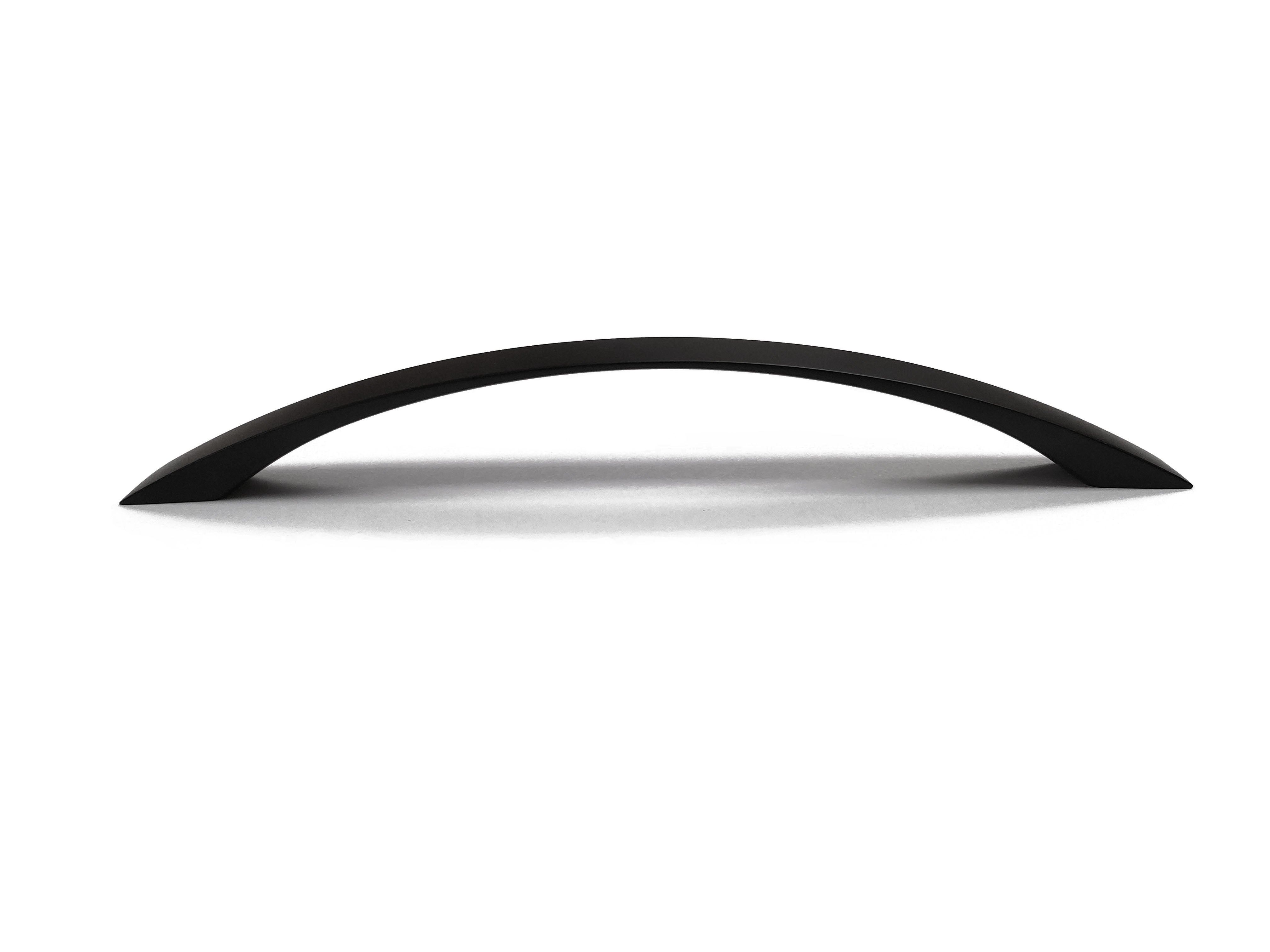 Modern arched cabinet pulls in Matte Black side view thin sleek