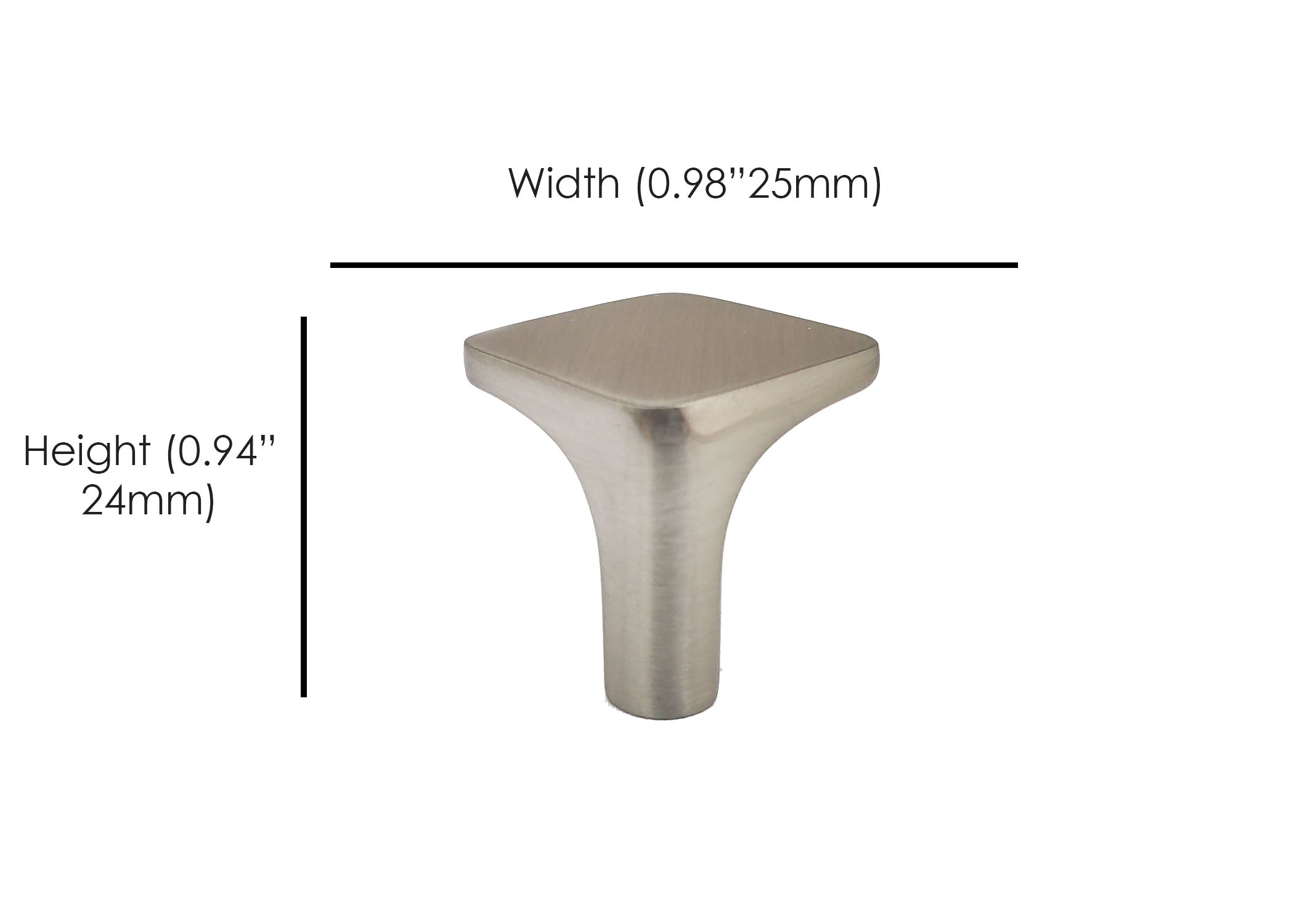 Contemporary cabinet knobs with flat square design in brushed nickel for kitchens baths furniture measurements silver