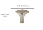 Contemporary cabinet knobs with flat square design in brushed nickel for kitchens baths furniture measurements silver