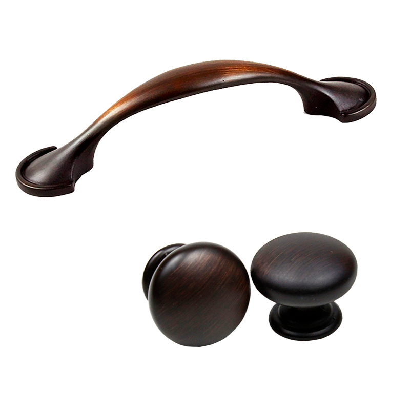 Brushed Oil Rubbed Bronze Cabinet Hardware Scallop Pull & Chunky Mushroom Round Knob