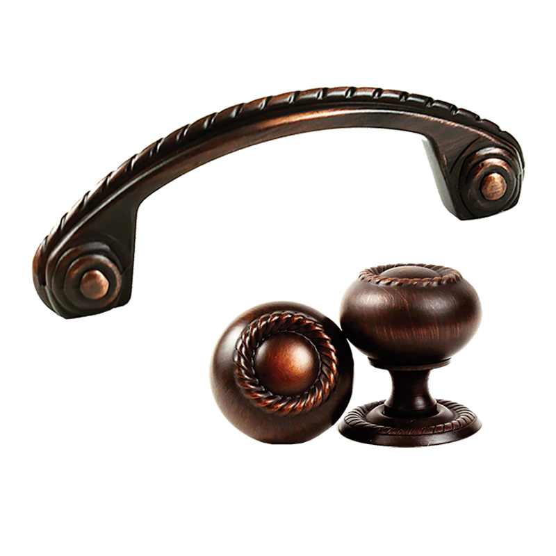 Brushed Oil Rubbed Bronze Nickel Cabinet Hardware Rope Handle & Knob w/Backplate