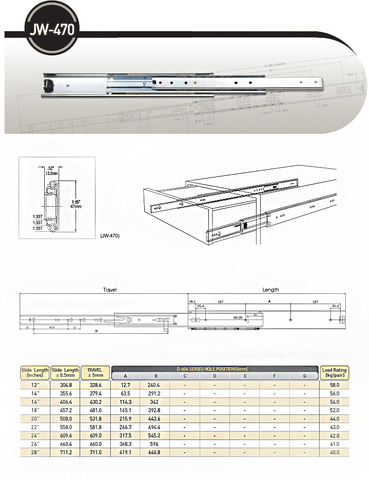 47mm F/E Drawer Slide 115lbs